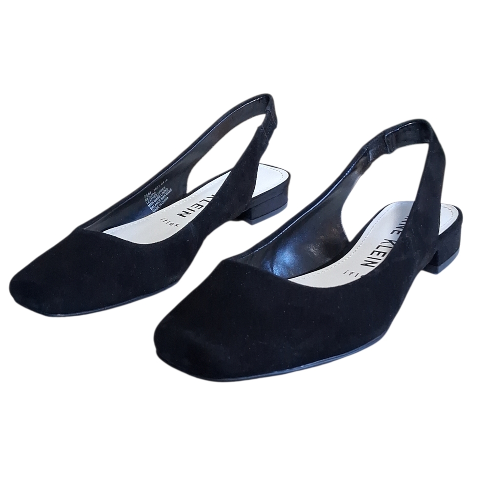 Anne Klein i Flex  Black Suede Slingback Flats Size 7.5 M